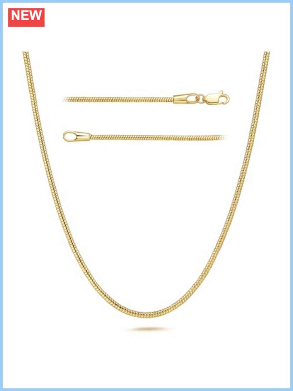 14K Gold Plated Snake Chain Necklace Lobster Clasp